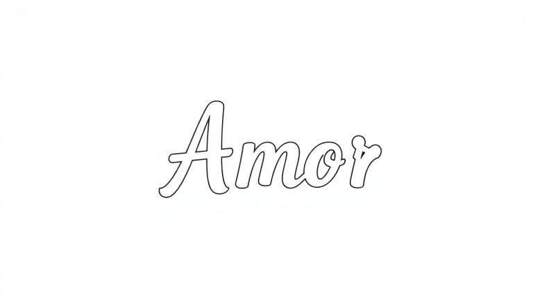 Palavra 'Amor' escrita em fonte cursiva com contorno preto sobre fundo branco.