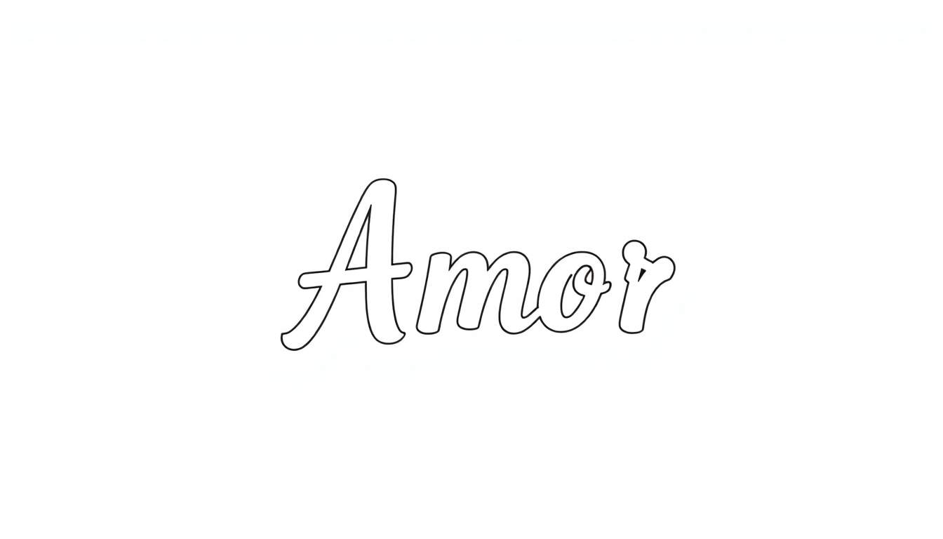 Palavra 'Amor' escrita em fonte cursiva com contorno preto sobre fundo branco.