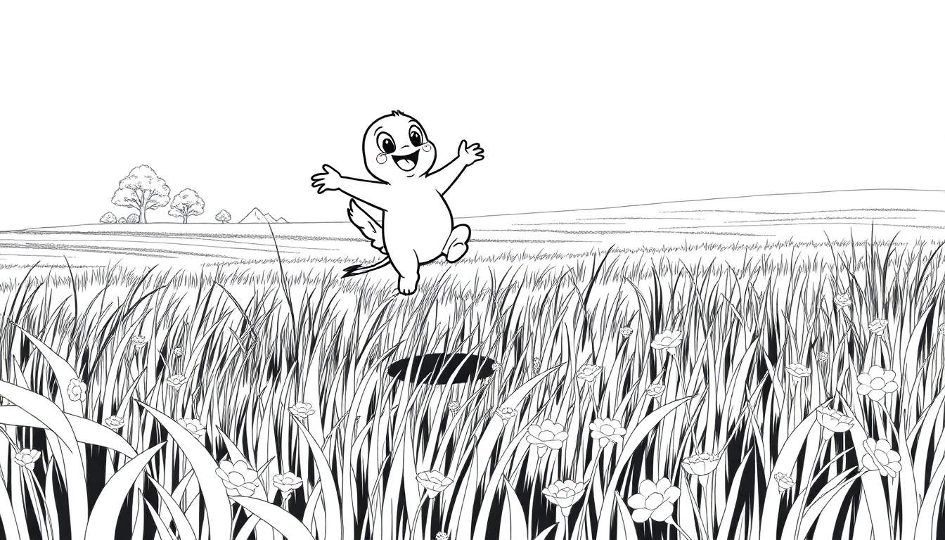 Um personagem de desenho animado com asas voando sobre um campo com uma toupeira.