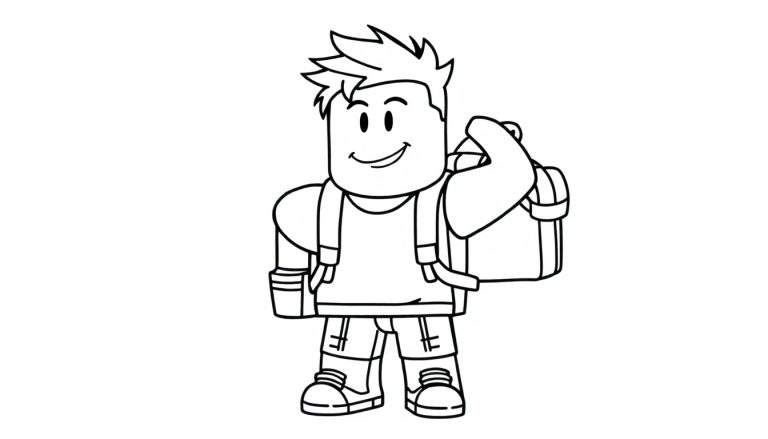 Avatar do Roblox para colorir, sorrindo com mochila.