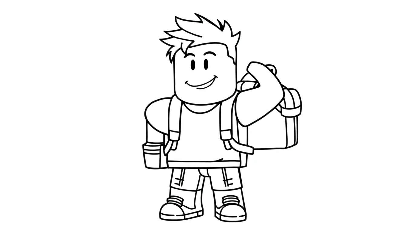 Avatar do Roblox para colorir, sorrindo com mochila.