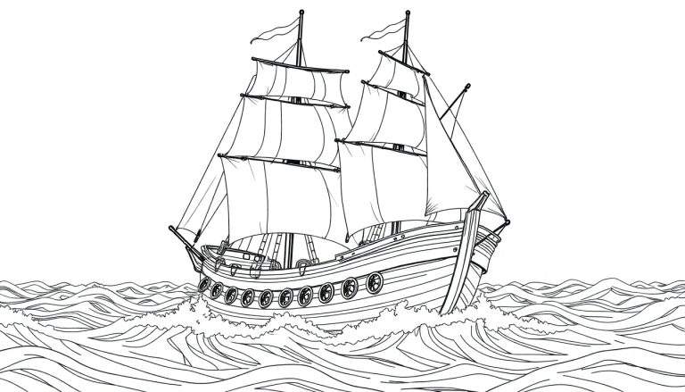 Um veleiro com duas mastreações em um mar agitado, com as velas enfunadas, em preto e branco.