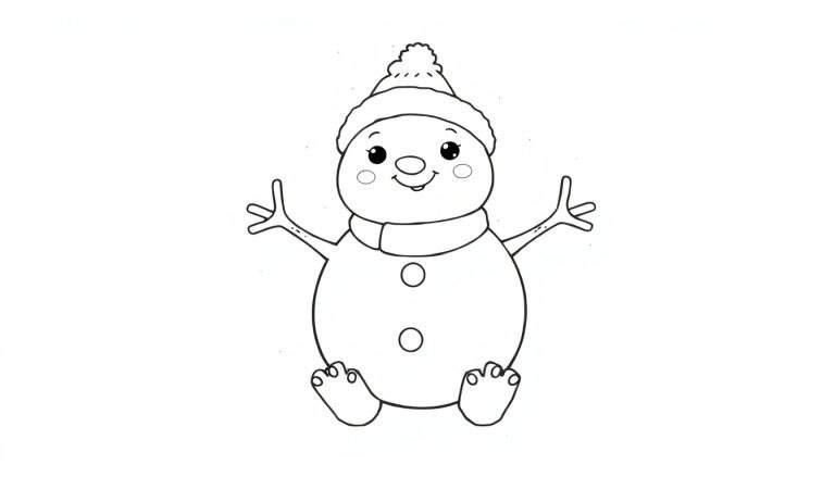 Um boneco de neve sorridente pronto para colorir em um color panel.