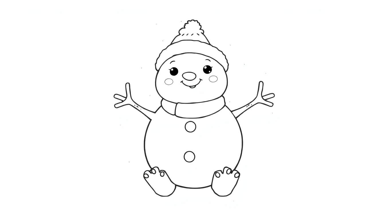 Um boneco de neve sorridente pronto para colorir em um color panel.