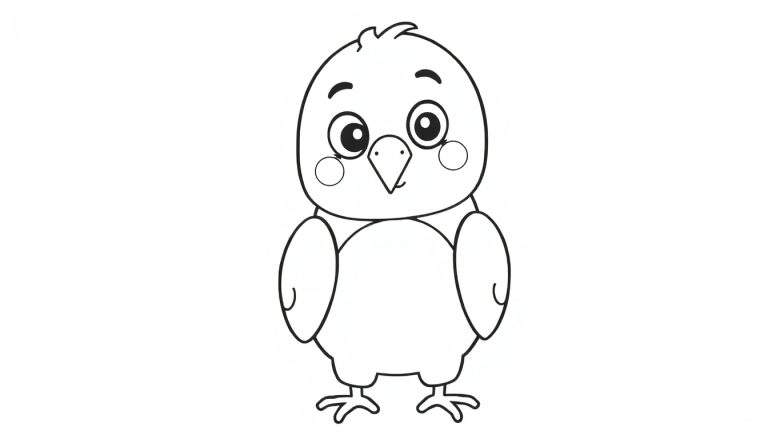 Um filhote de pássaro pronto para colorir.