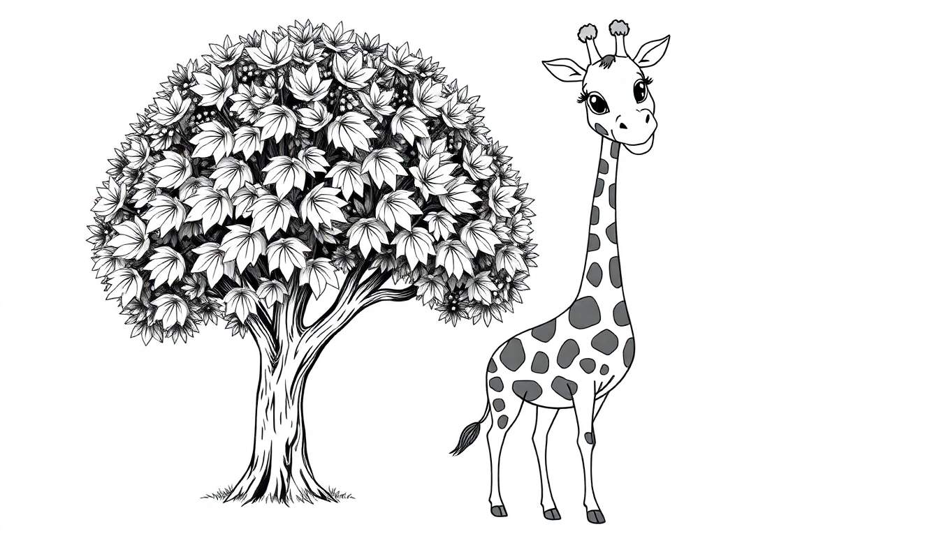 Uma girafa e uma árvore em um color panel.