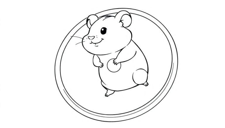Hamster fofo em estilo de desenho animado dentro de um color panel circular, com as patas levantadas e um sorriso.