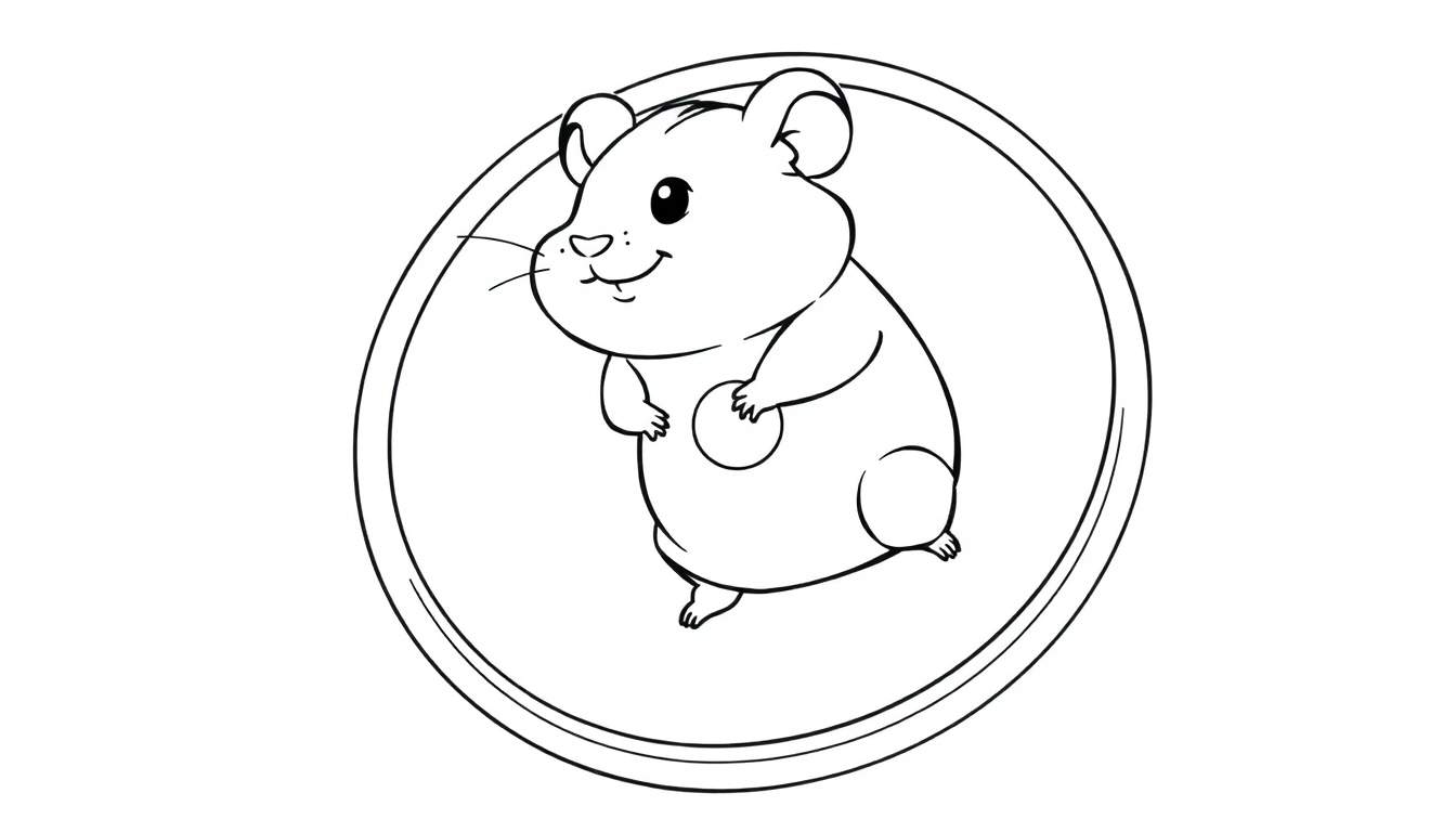 Hamster fofo em estilo de desenho animado dentro de um color panel circular, com as patas levantadas e um sorriso.
