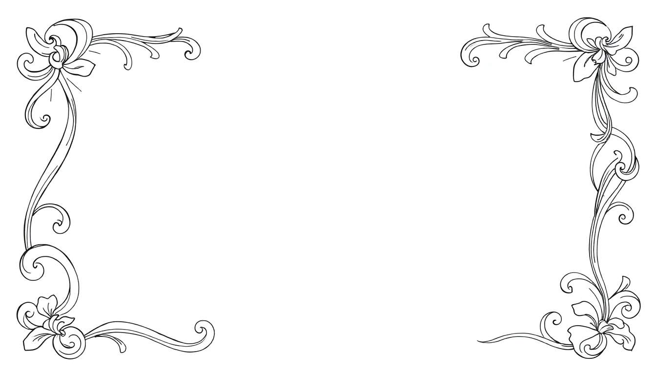 Moldura decorativa com flores e curvas ornamentadas em preto e branco, um color panel para colorir.