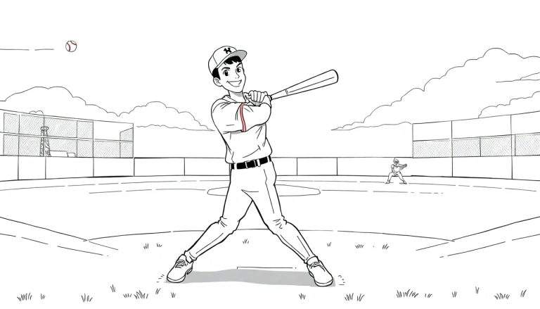 Um jogador de beisebol em ação num campo de beisebol, visto num painel de cores.
