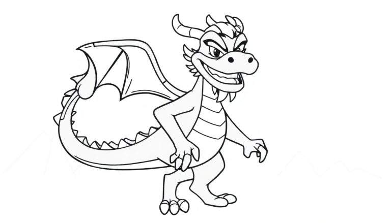 Um dragão sorridente e amigável em um painel para colorir.