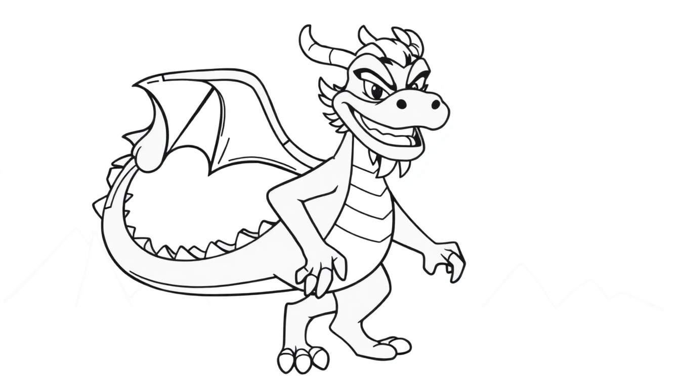 Um dragão sorridente e amigável em um painel para colorir.
