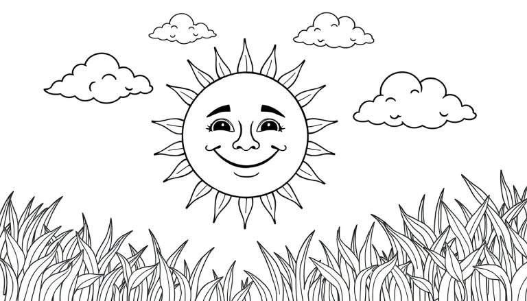 Um sol sorridente com raios e nuvens felizes em um color panel.
