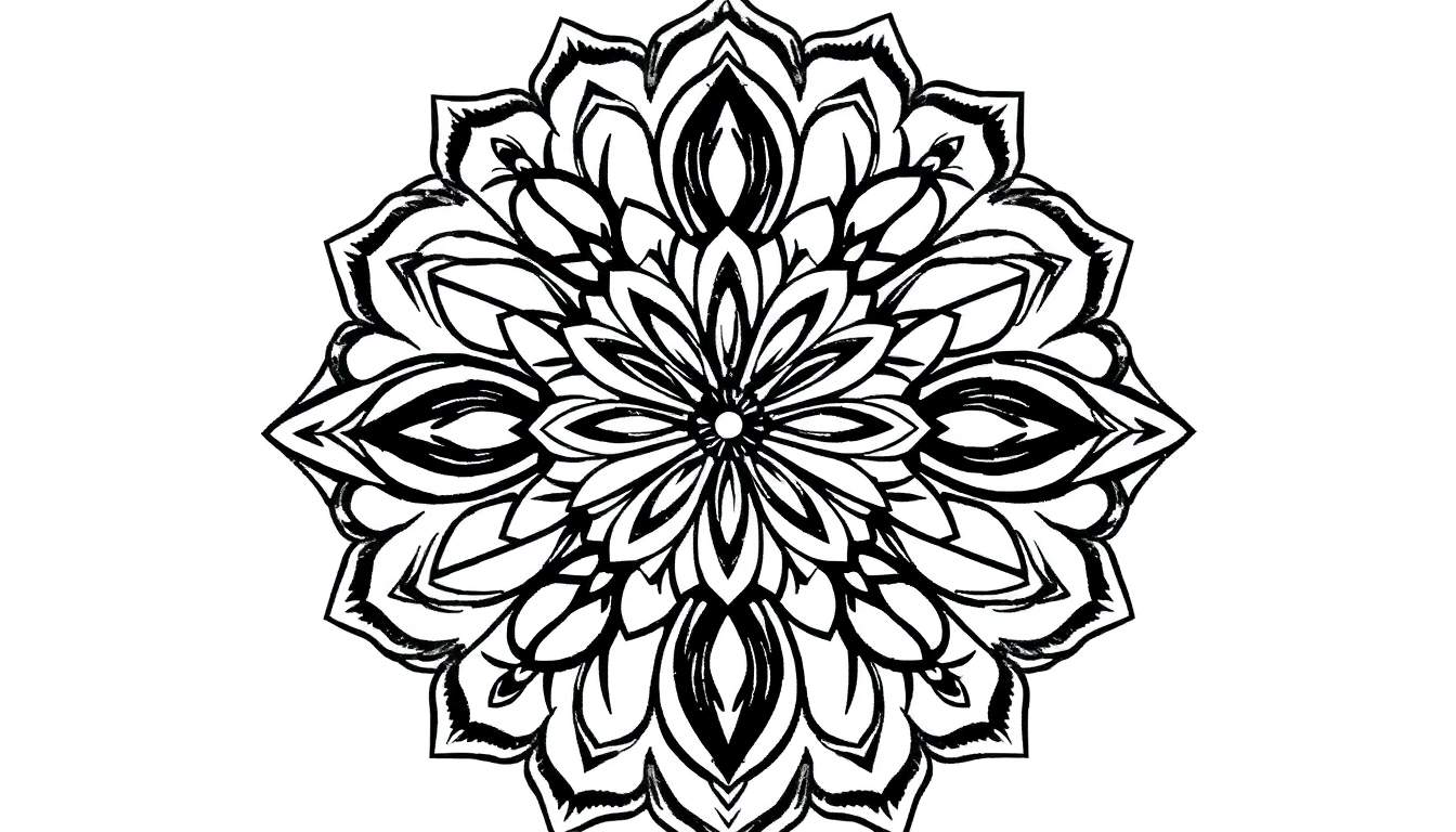 Mandala preta e branca com padrões circulares e florais, um color panel para colorir.