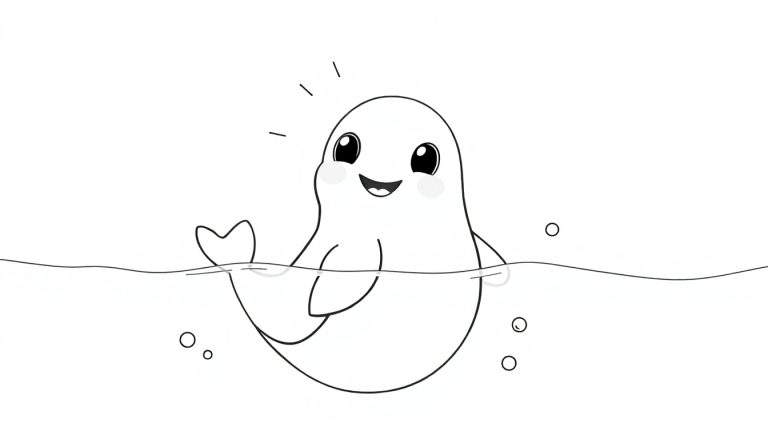 Uma foca adorável em um color panel, nadando alegremente na água com bolhas ao redor.