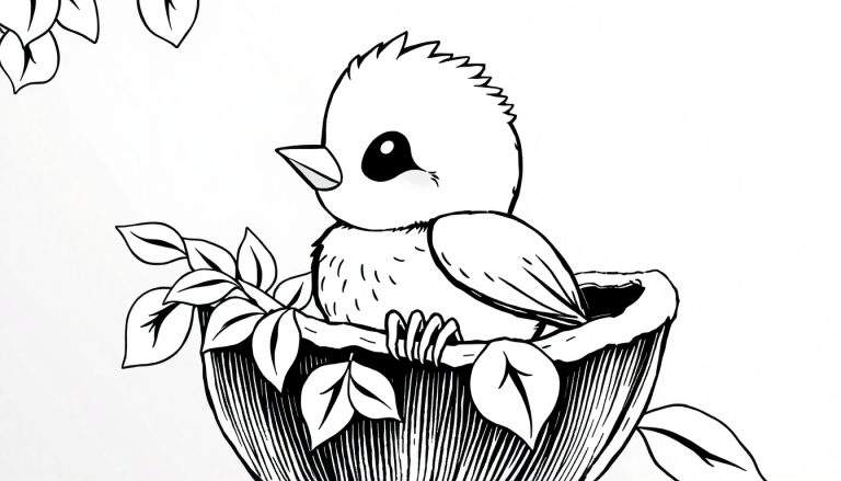 Um filhote de passarinho adorável em um ninho, pronto para ser pintado.
