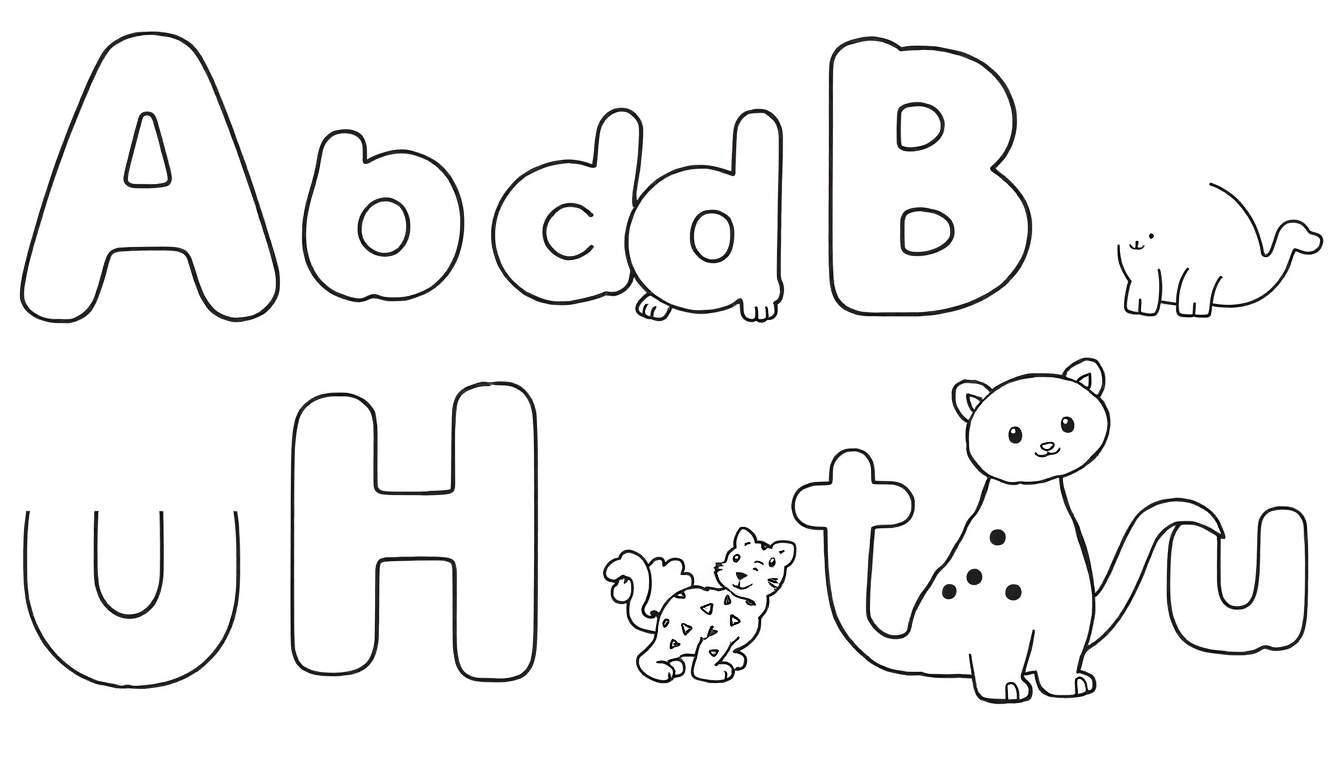 Um color panel com letras do alfabeto e animais fofos para colorir.