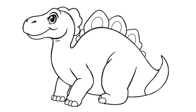 Um desenho animado de um Stegosaurus sorrindo, sentado com suas placas nas costas.