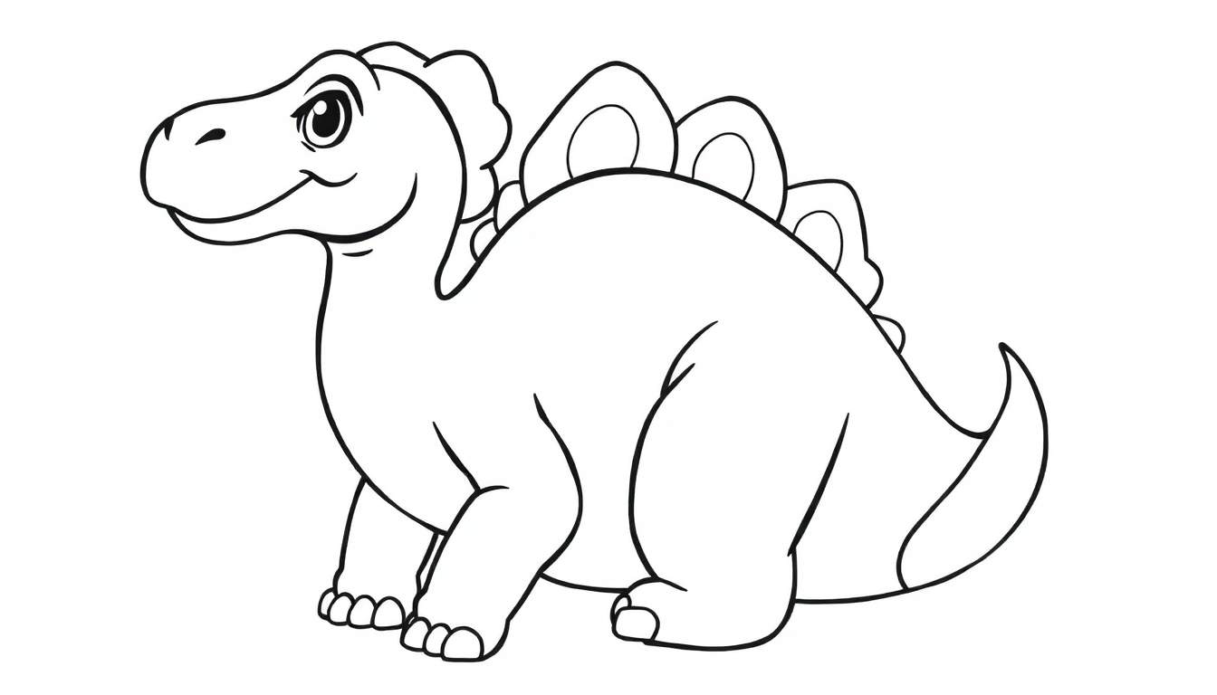 Um desenho animado de um Stegosaurus sorrindo, sentado com suas placas nas costas.