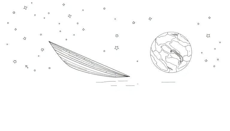 Desenho de um barco a navegar à noite sob um céu estrelado com lua grande e color panel.