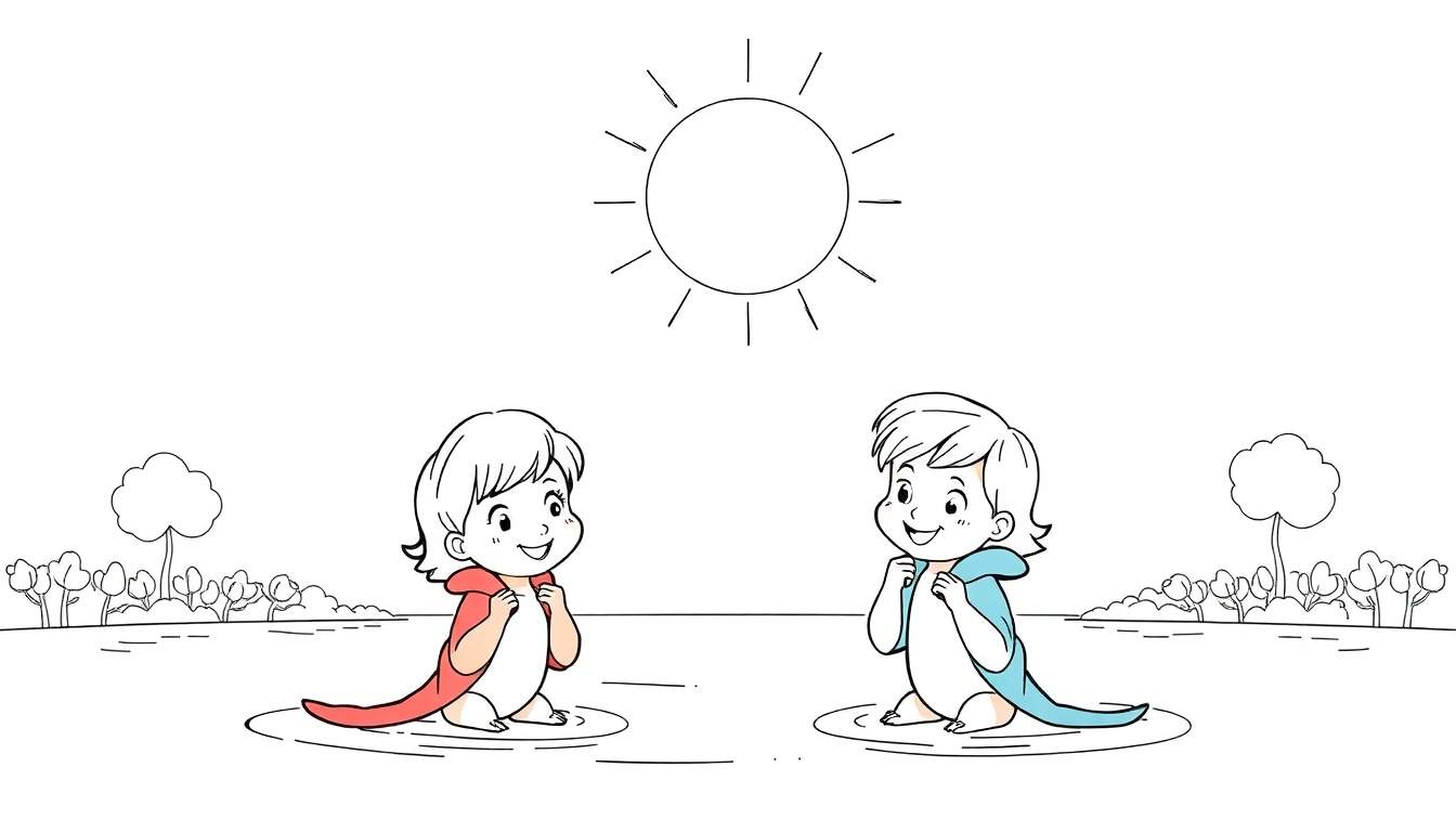 Crianças em fantasias de dinossauro brincando em um shallow water color panel.