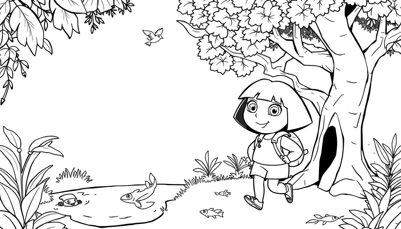 Dora a exploradora, pronta para colorir, aventura na selva, color panel