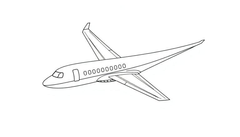 Um avião de linhas pretas em um fundo branco, pronto para ser pintado, color panel.