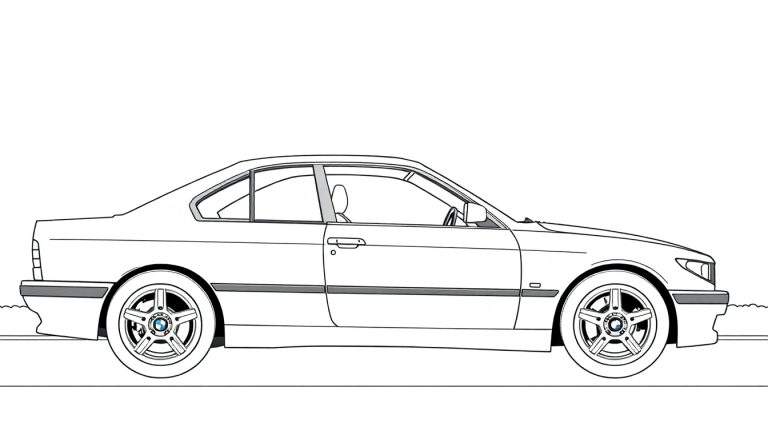Um carro BMW elegante em um color panel, pronto para ser pintado.