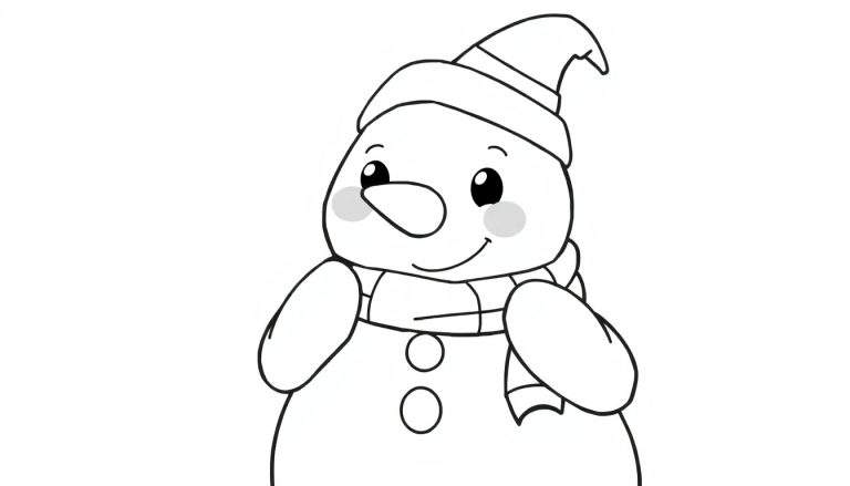 Um boneco de neve simpático pronto para ser colorido, com um color panel.