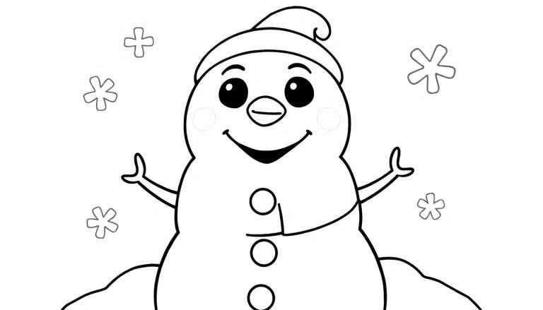 Um boneco de neve simpático em um color panel de inverno.