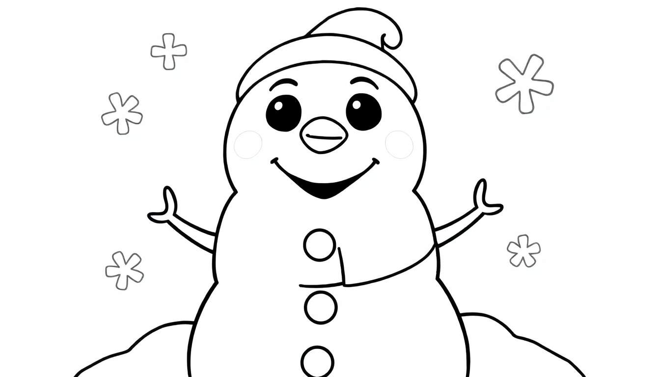 Um boneco de neve simpático em um color panel de inverno.
