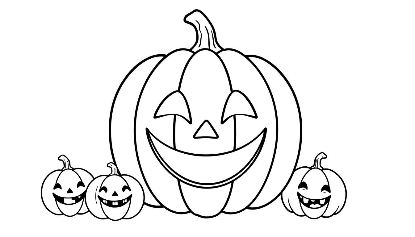 Grupo de abóboras de Halloween sorrindo e prontas para colorir no color panel.