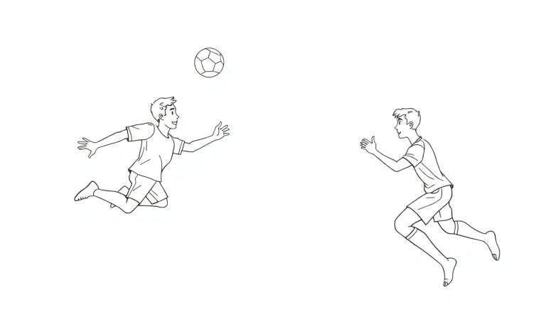Dois jogadores de futebol saltando para a bola em um campo de futebol.