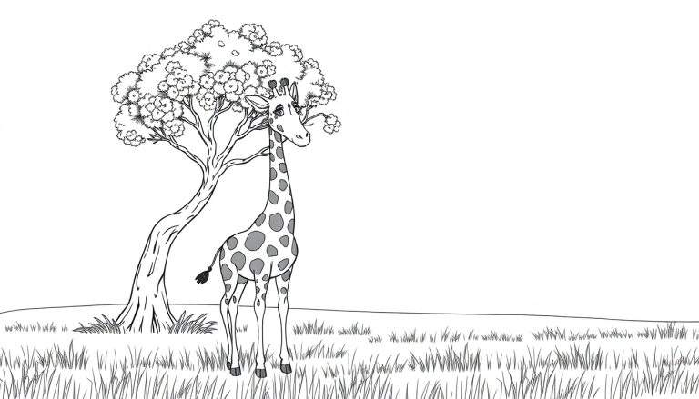 Girafa em um color panel comendo flores.