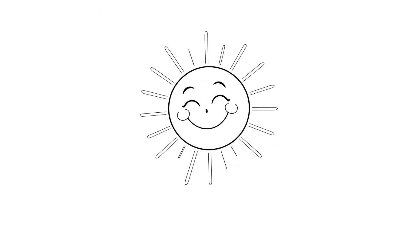 Um sol sorridente em um color panel, com raios retos e um fundo branco.