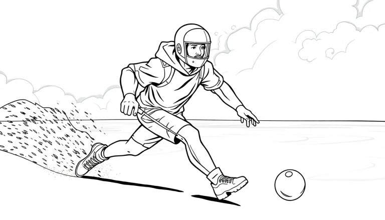 Um jogador de futebol animado correndo com uma bola, em estilo de color panel.
