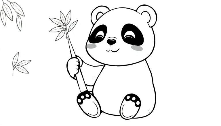 Um panda adorável e sorridente segurando um galho de bambu, perfeito para um color panel.