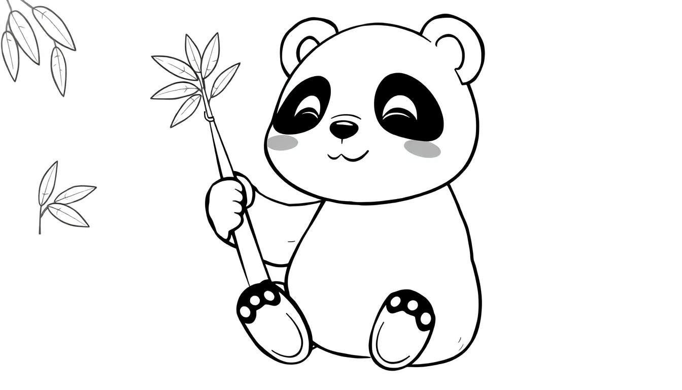 Um panda adorável e sorridente segurando um galho de bambu, perfeito para um color panel.