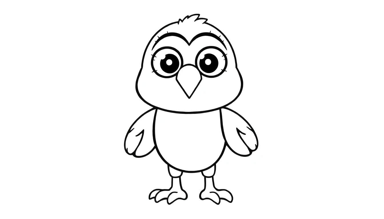 Um adorável pássaro desenhado em preto e branco, pronto para colorir.