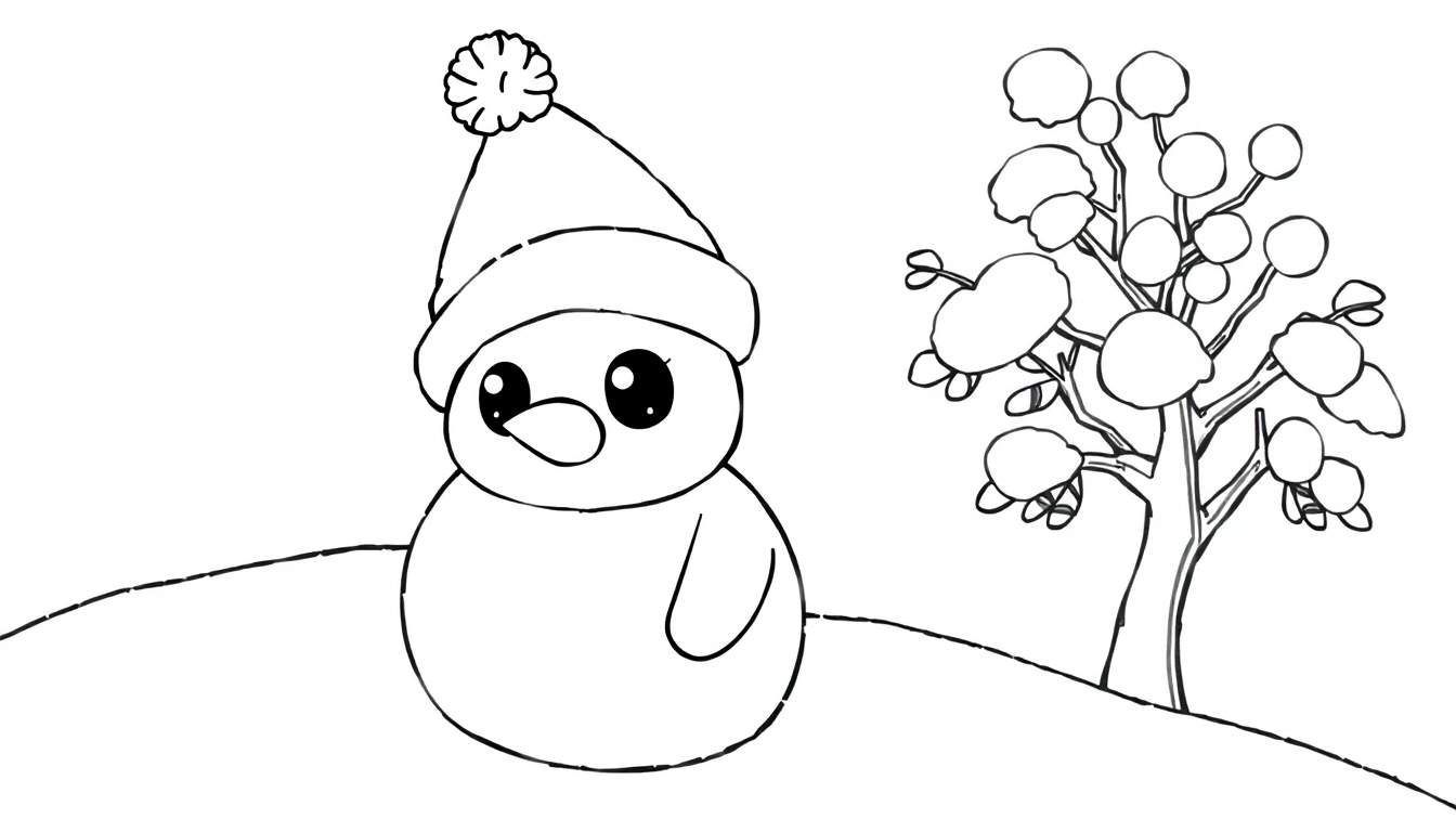 Pinguim de inverno com chapéu em um color panel.
