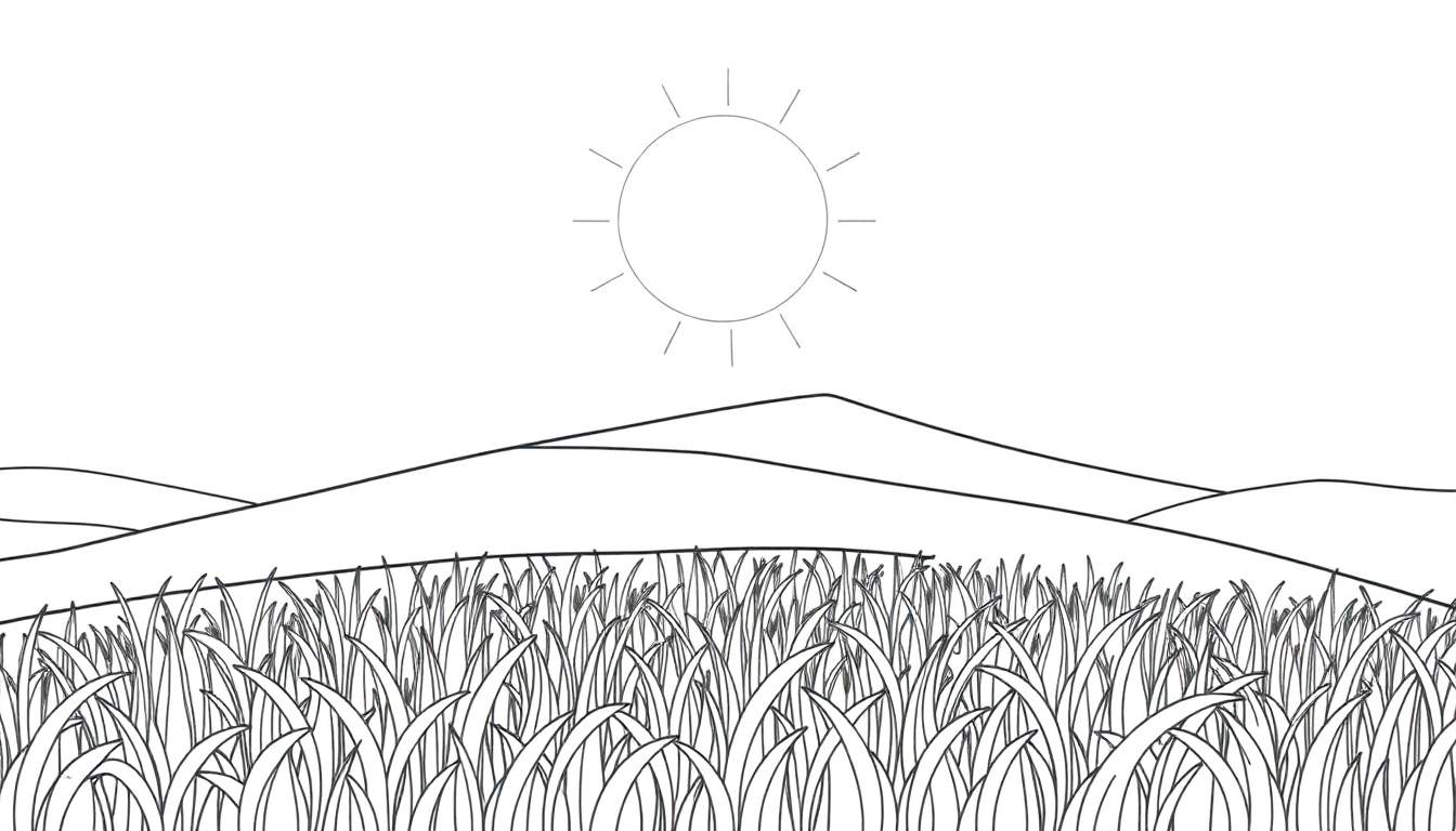 Um pintainho fofinho comendo grãos em um campo ensolarado. Perfeito para colorir!