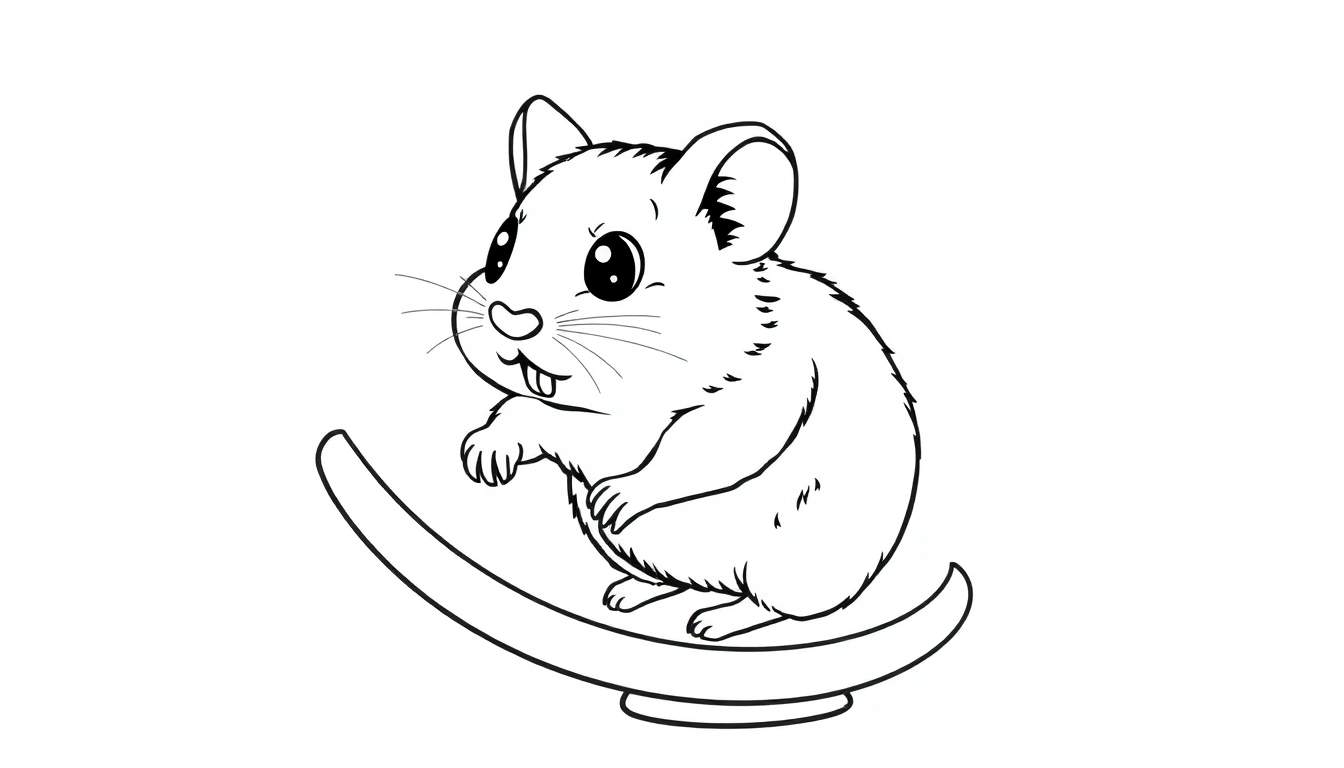 Um ratinho fofo em uma balança, com um color panel ao lado para pintar.