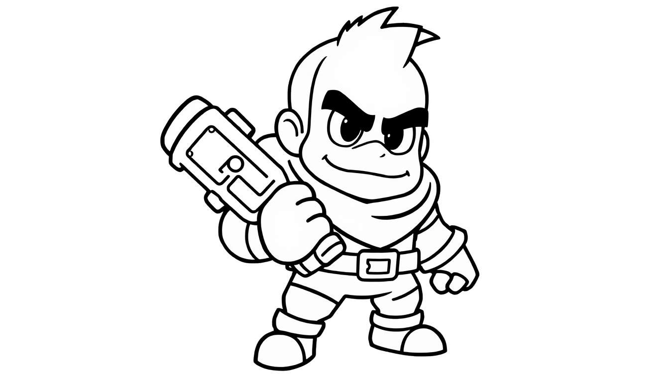 Página de colorir Brawl Stars, personagem com arma futurista