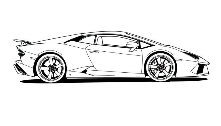 Página de colorir de um carro esportivo Lamborghini em estilo de linha, com fundo branco.