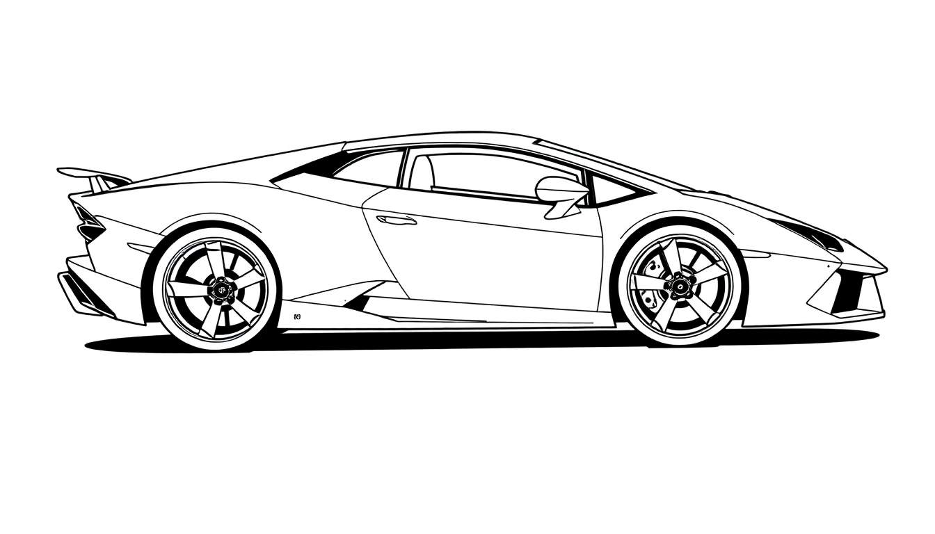 Página de colorir de um carro esportivo Lamborghini em estilo de linha, com fundo branco.