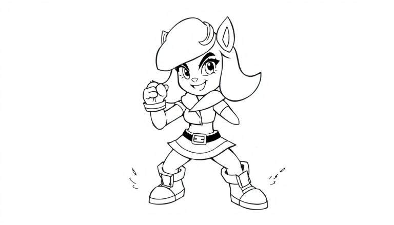 Página de colorir de Shelly, a Brawler lobo, em pose de luta com sua espingarda.