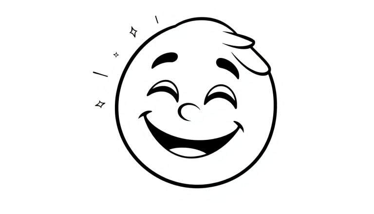 Desenho de um rosto de personagem sorrindo com um joinha, pronto para ser colorido.