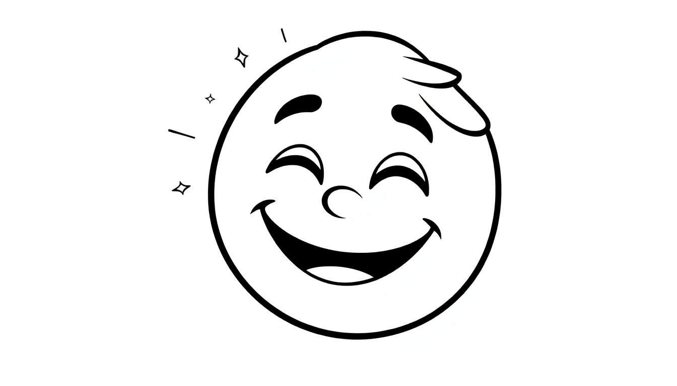 Desenho de um rosto de personagem sorrindo com um joinha, pronto para ser colorido.