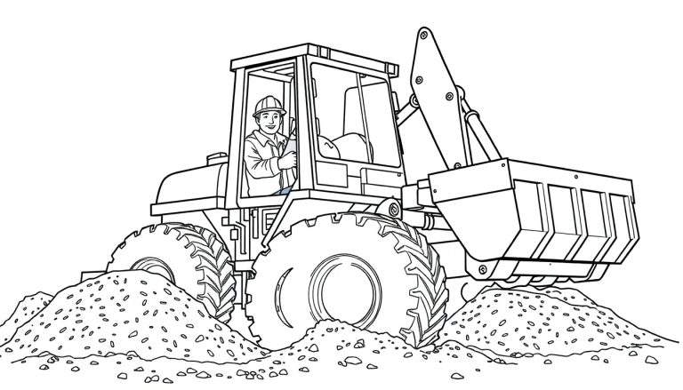 Trator de esteira em um canteiro de obras, visto em um color panel.