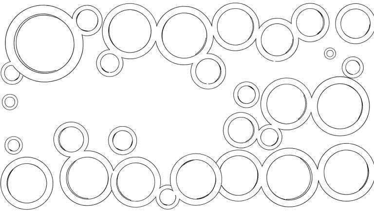 Um color panel abstrato com círculos pretos sobrepostos em fundo branco.